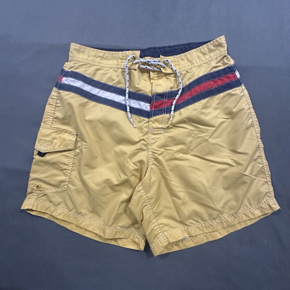 Y2K Tommy Hilfiger Swim Short Mens M Flag Logo Stripe Trunks Lined Nylon VTG 00s